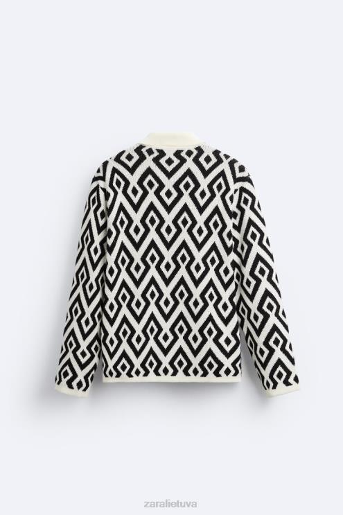 vyrų Zara geometrinis žakardo megztas megztinis ekru apranga 4N4881046