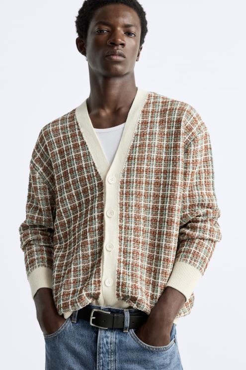 vyrų Zara languotas žakardo megztinis ekru apranga 4N4881044