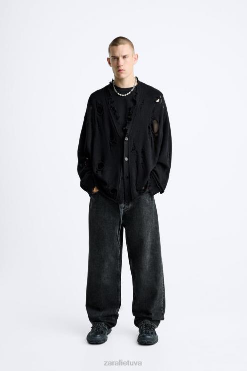 vyrų Zara plėšytas struktūrinis megztinis juodas apranga 4N4881030