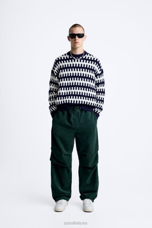 vyrų Zara tekstūruotas žakardo megztinis tamsiai mėlyna apranga 4N4881028