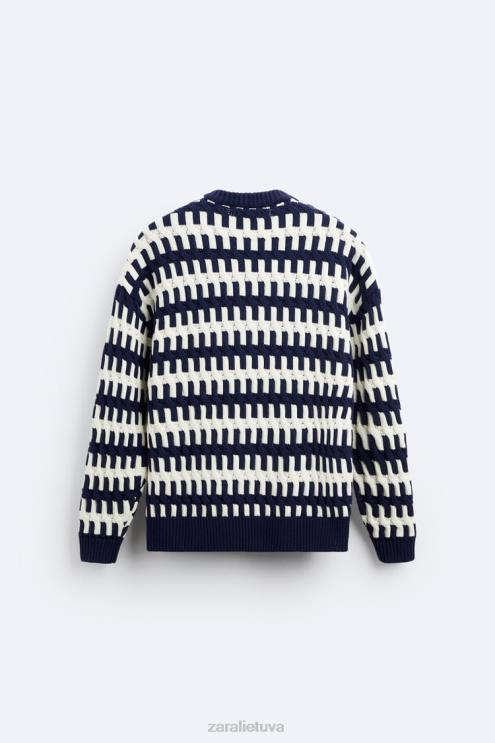 vyrų Zara tekstūruotas žakardo megztinis tamsiai mėlyna apranga 4N4881028