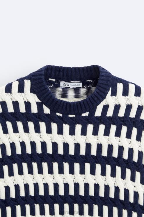 vyrų Zara tekstūruotas žakardo megztinis tamsiai mėlyna apranga 4N4881028