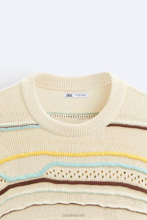 vyrų Zara tekstūruotas dryžuotas megztinis ekru apranga 4N4881031