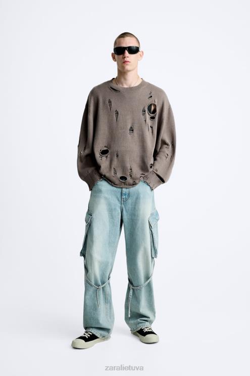 vyrų Zara tekstūruotas plėšytas megztinis akmuo apranga 4N4881029