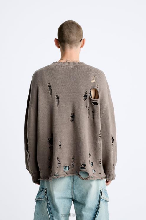 vyrų Zara tekstūruotas plėšytas megztinis akmuo apranga 4N4881029