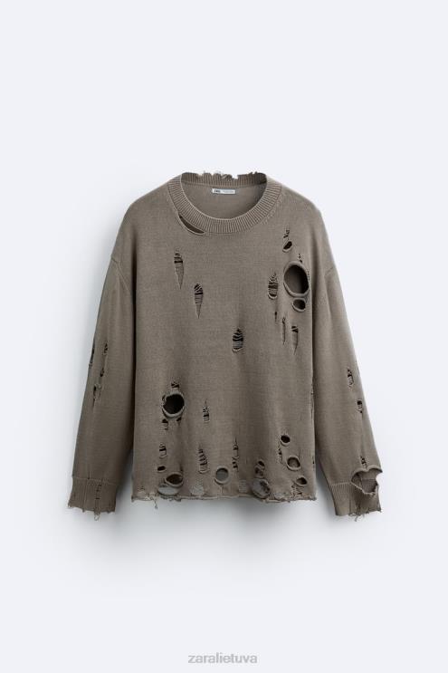 vyrų Zara tekstūruotas plėšytas megztinis akmuo apranga 4N4881029