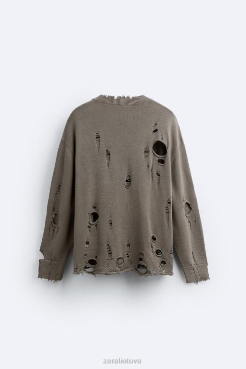 vyrų Zara tekstūruotas plėšytas megztinis akmuo apranga 4N4881029