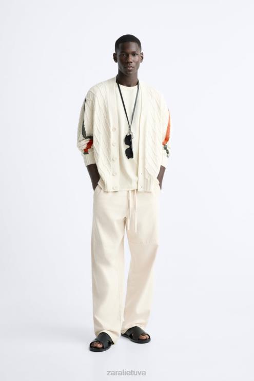 vyrų Zara tekstūruoto pynimo megztinis ekru apranga 4N4881042