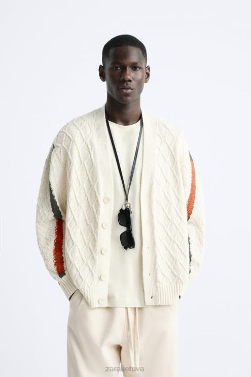 vyrų Zara tekstūruoto pynimo megztinis ekru apranga 4N4881042