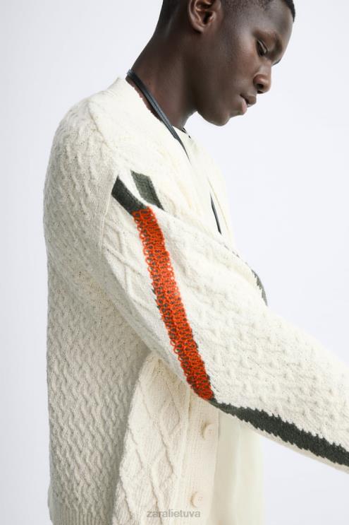 vyrų Zara tekstūruoto pynimo megztinis ekru apranga 4N4881042