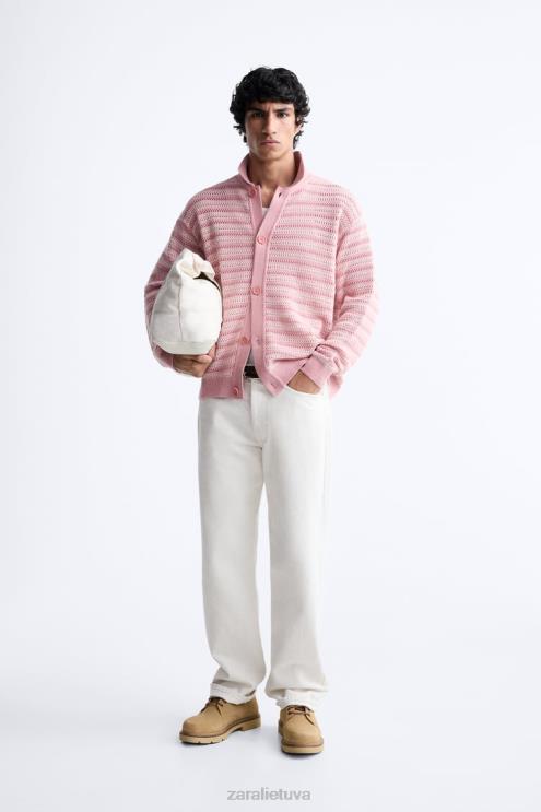 vyrų Zara tekstūruotos medvilnės megztinis rožinis apranga 4N4881039