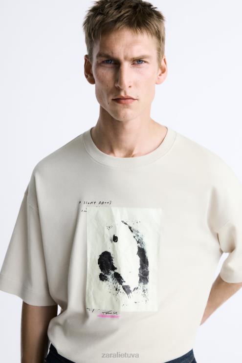 vyrų Zara marškinėliai su mišriomis juostelėmis taupiai ruda apranga 4N4881199