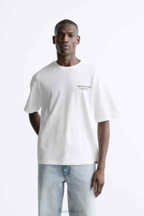 vyrų Zara marškinėliai su spausdinta nuotrauka austrių baltumo apranga 4N4881192