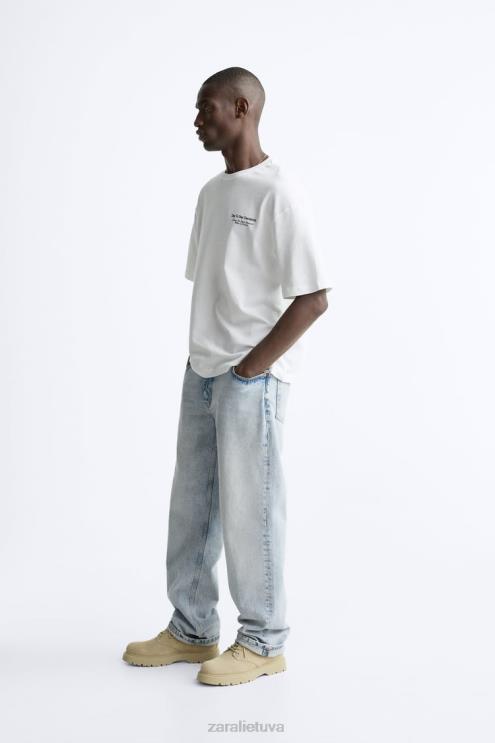 vyrų Zara marškinėliai su spausdinta nuotrauka austrių baltumo apranga 4N4881192