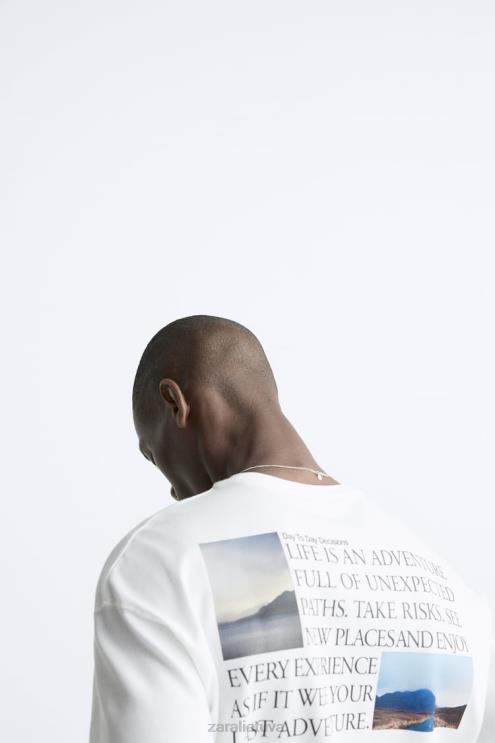 vyrų Zara marškinėliai su spausdinta nuotrauka austrių baltumo apranga 4N4881192