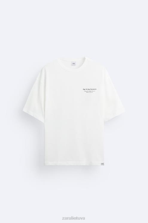 vyrų Zara marškinėliai su spausdinta nuotrauka austrių baltumo apranga 4N4881192