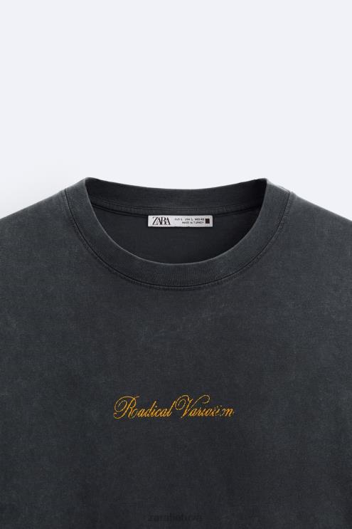 vyrų Zara marškinėliai su tekstu antracito pilka apranga 4N4881208