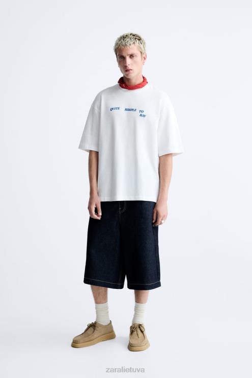 vyrų Zara mišraus teksto marškinėliai baltas apranga 4N4881215