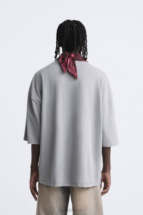 vyrų Zara spalvos skalbti marškinėliai pilka apranga 4N4881203