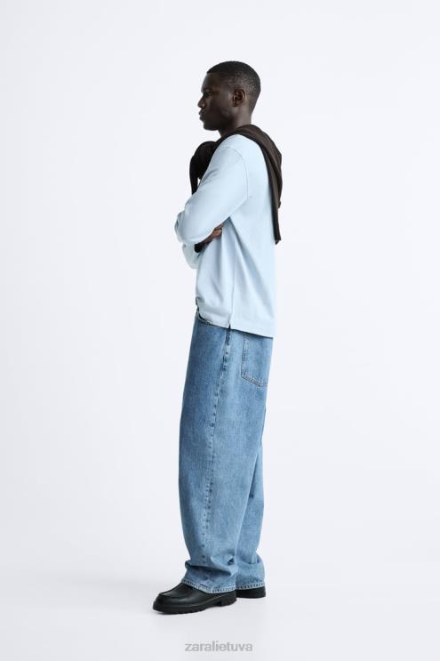 vyrų Zara sunkaus svorio marškinėliai šviesiai mėlynas apranga 4N4881211