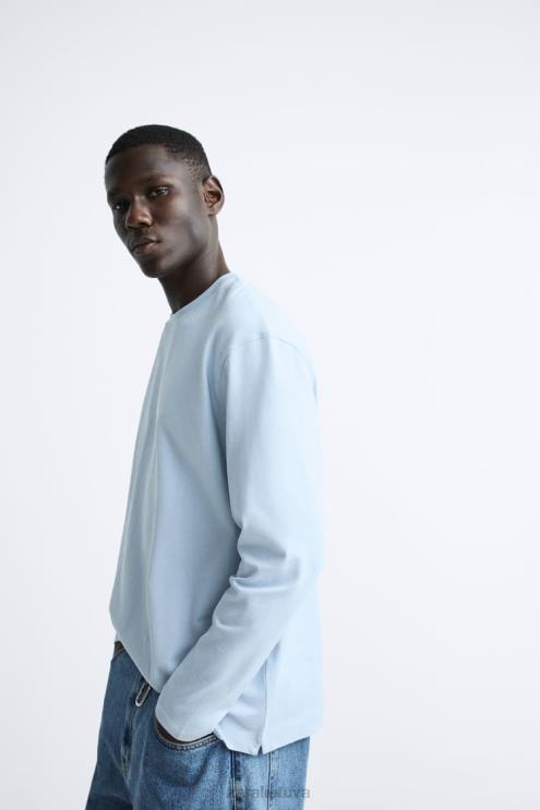 vyrų Zara sunkaus svorio marškinėliai šviesiai mėlynas apranga 4N4881211