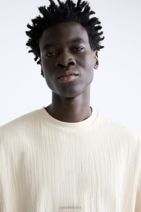 vyrų Zara tekstūruotos marškinėliai taupiai ruda apranga 4N4881201