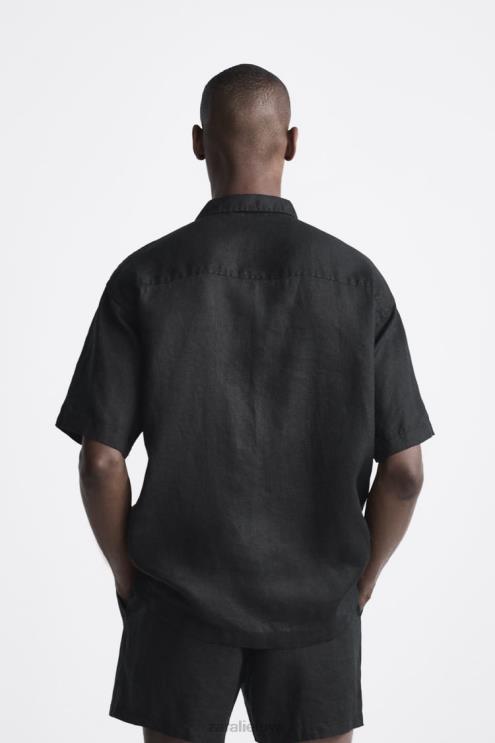 vyrų Zara 100% lininiai marškiniai juodas apranga 4N4881020