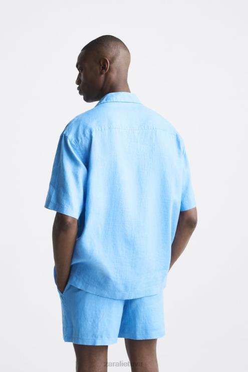 vyrų Zara 100% lininiai marškiniai melsva apranga 4N4881019