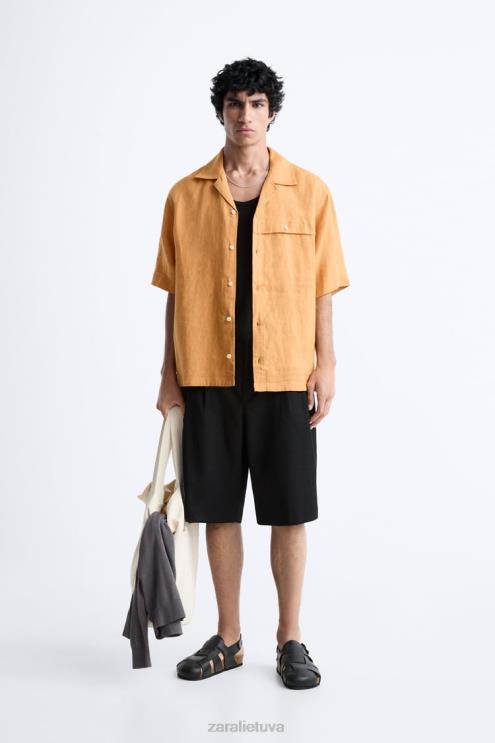 vyrų Zara 100% lininiai marškiniai oranžinė apranga 4N4881022