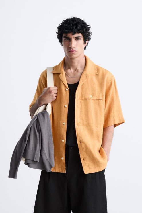 vyrų Zara 100% lininiai marškiniai oranžinė apranga 4N4881022