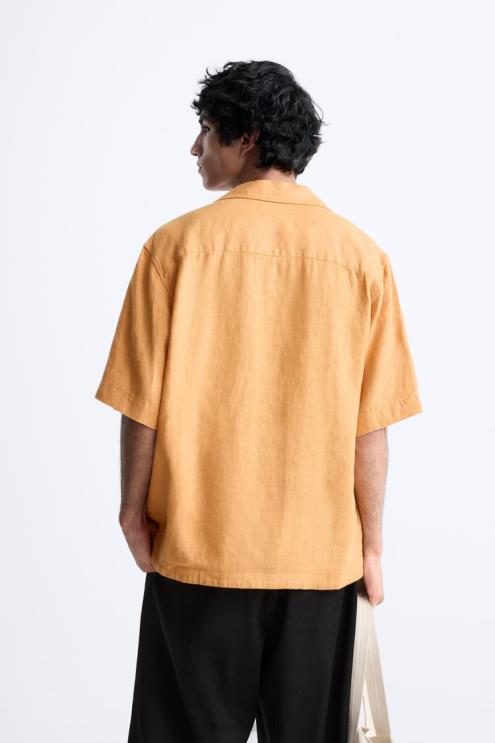 vyrų Zara 100% lininiai marškiniai oranžinė apranga 4N4881022