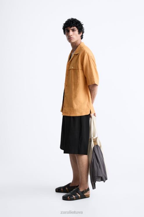 vyrų Zara 100% lininiai marškiniai oranžinė apranga 4N4881022