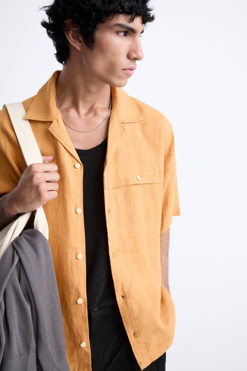 vyrų Zara 100% lininiai marškiniai oranžinė apranga 4N4881022