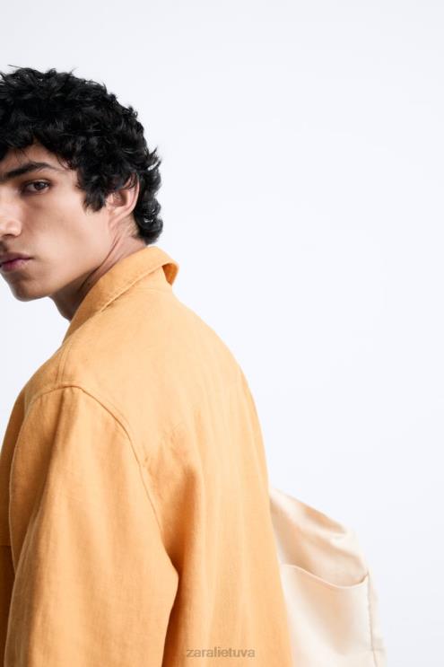 vyrų Zara 100% lininiai marškiniai oranžinė apranga 4N4881022