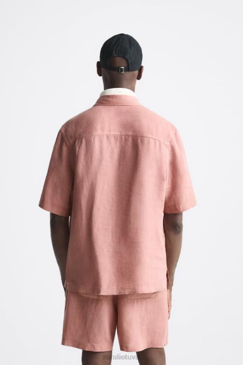 vyrų Zara 100% lininiai marškiniai rožinis apranga 4N4881018