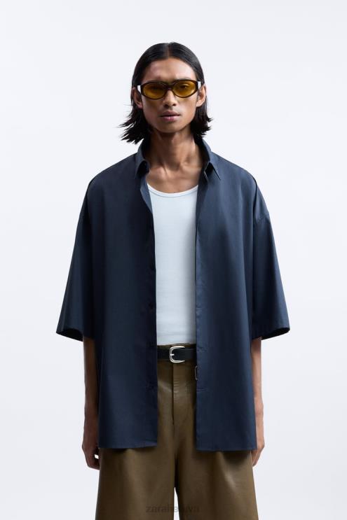 vyrų Zara boxy fit marškinėliai ribotas leidimas tamsiai mėlyna apranga 4N4881186