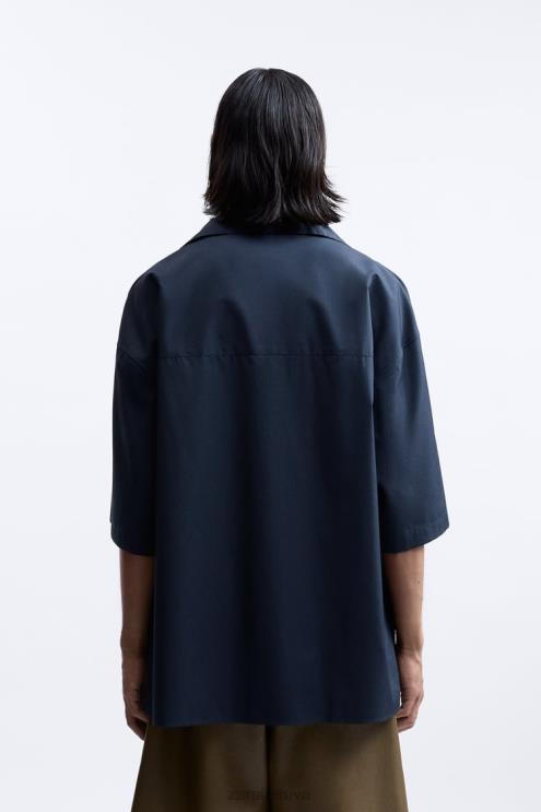 vyrų Zara boxy fit marškinėliai ribotas leidimas tamsiai mėlyna apranga 4N4881186