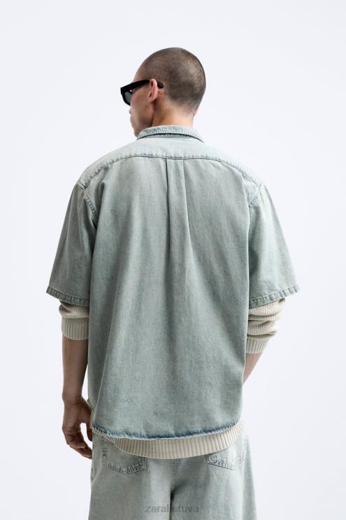 vyrų Zara džinsiniai marškiniai su kišene mėlyna apranga 4N488985