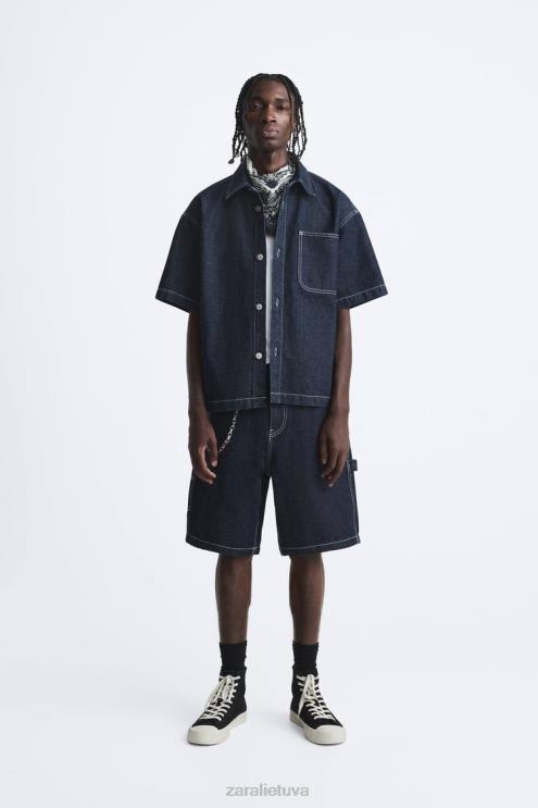vyrų Zara džinsiniai marškiniai su viršutiniu siūlu mėlyna apranga 4N488978