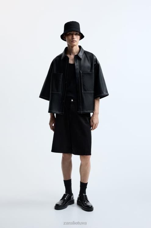 vyrų Zara dirbtinės odos marškinėliai juodas apranga 4N4881181