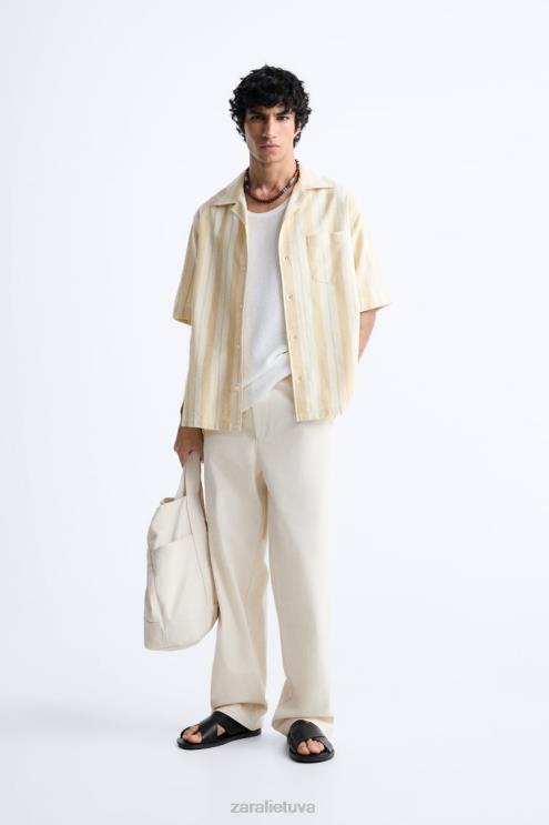 vyrų Zara dryžuoti žakardo marškiniai geltona apranga 4N488993