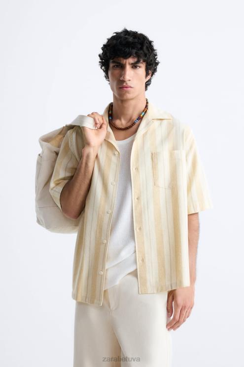 vyrų Zara dryžuoti žakardo marškiniai geltona apranga 4N488993