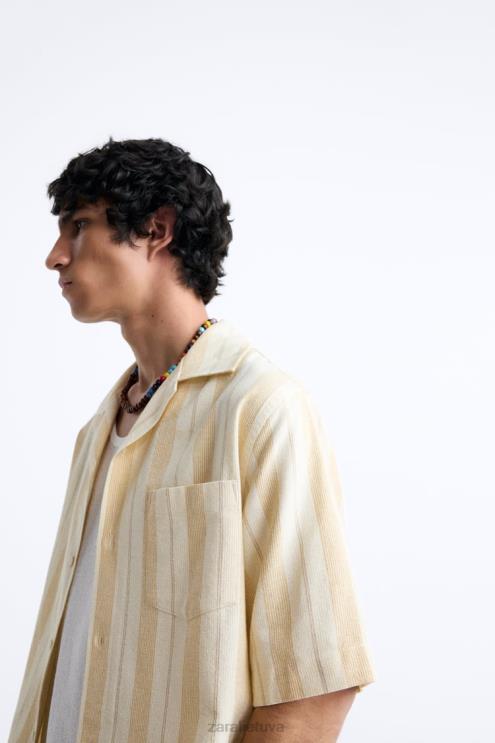 vyrų Zara dryžuoti žakardo marškiniai geltona apranga 4N488993