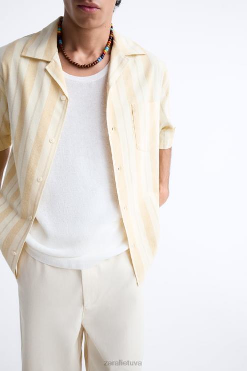 vyrų Zara dryžuoti žakardo marškiniai geltona apranga 4N488993