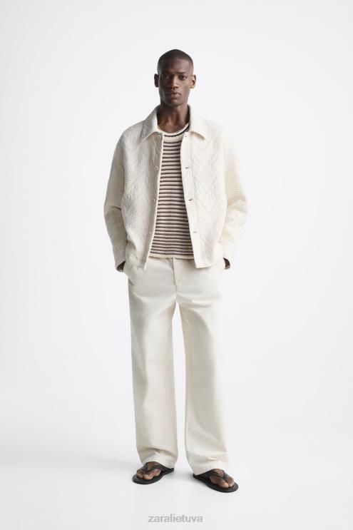 vyrų Zara geometriniai žakardo marškinėliai ekru apranga 4N4881177