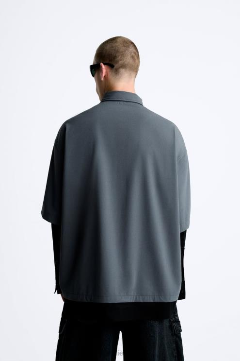 vyrų Zara marškiniai daugiasluoksnėmis rankovėmis antracito pilka apranga 4N488974