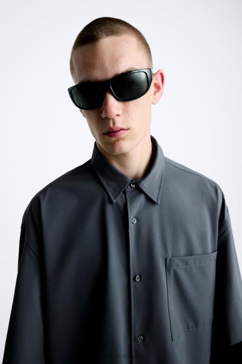 vyrų Zara marškiniai daugiasluoksnėmis rankovėmis antracito pilka apranga 4N488974