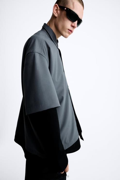 vyrų Zara marškiniai daugiasluoksnėmis rankovėmis antracito pilka apranga 4N488974