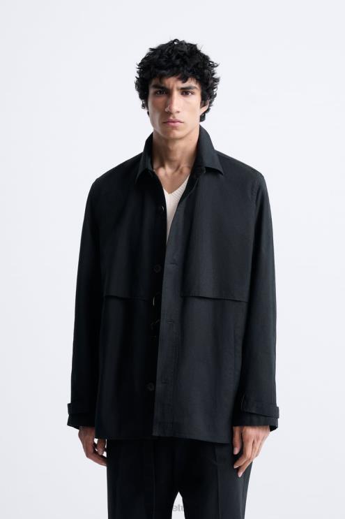 vyrų Zara medvilniniai - lininiai marškinėliai antracito pilka apranga 4N4881173