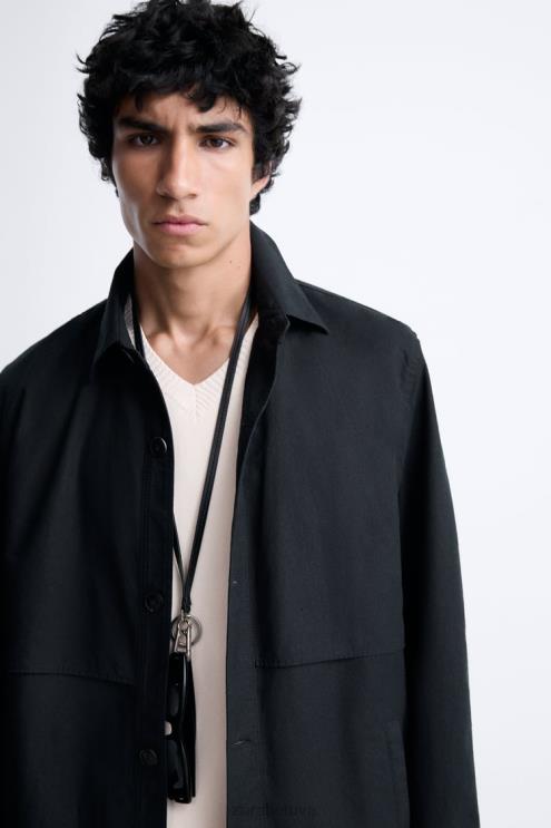 vyrų Zara medvilniniai - lininiai marškinėliai antracito pilka apranga 4N4881173